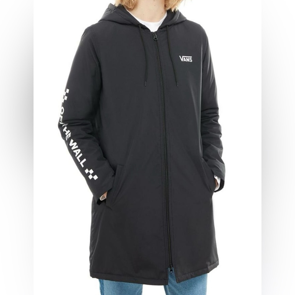 Vans Long Black Windbreaker Coat Jacket XL